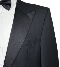 Hugo Boss Mens Solid Black Satin Peak Lapel Classic Fit 1-Button Wool Tuxedo - 42S