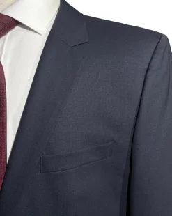 Hugo Boss Mens Solid Navy Notch Lapels Classic Fit Stretch 2 Button Wool Suit - 40L