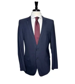 Hugo Boss Mens Solid Navy Notch Lapels Classic Fit Stretch 2 Button Wool Suit - 40L