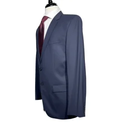 Hugo Boss Mens Solid Navy Notch Lapels Classic Fit Stretch 2 Button Wool Suit - 40L