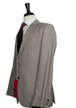 Hugo Boss Mens Taupe Textured Notch Lapels Classic Fit 2 Button Wool Suit - 40R