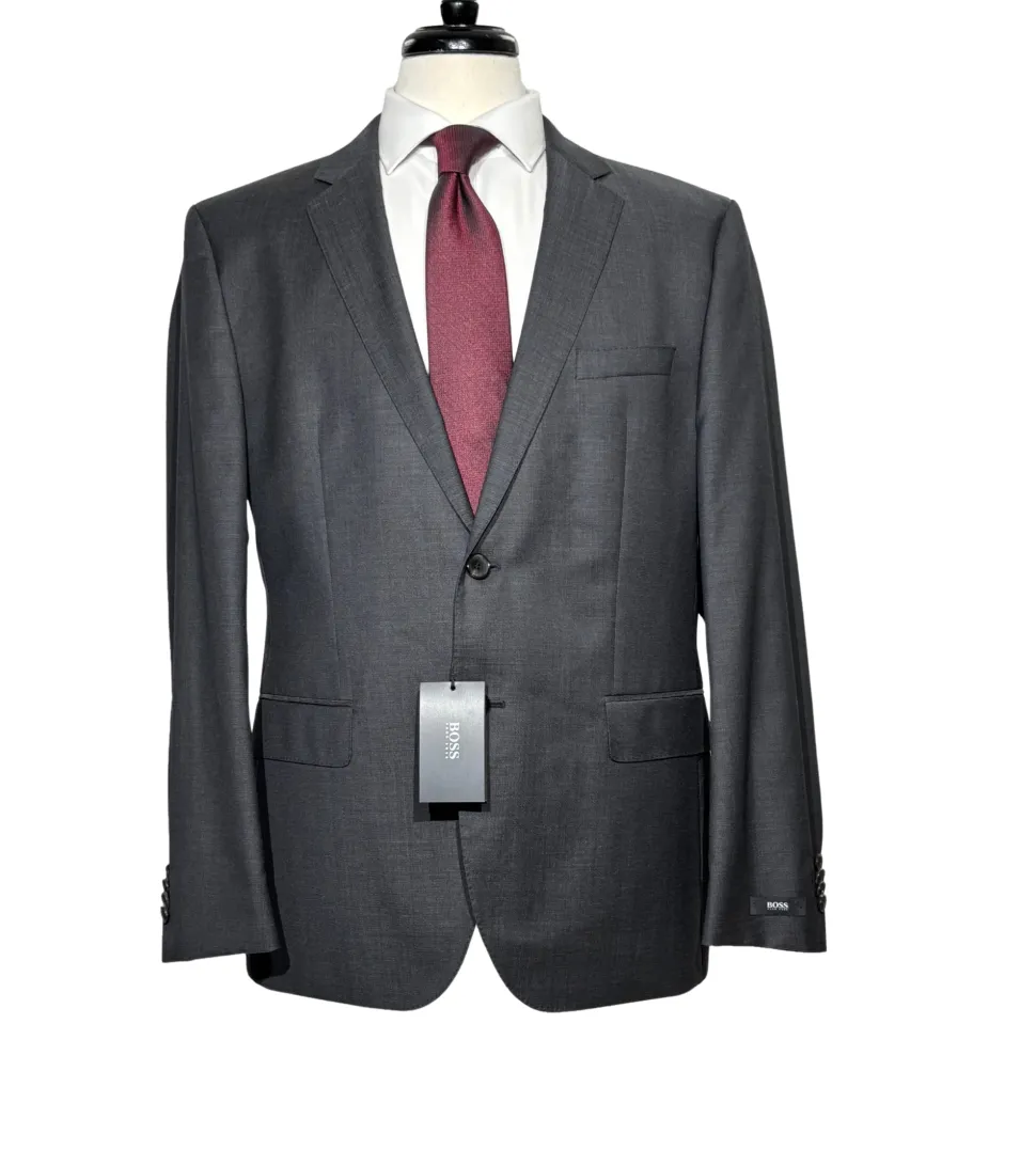 Hugo Boss Modern Fit Textured Charcoal Notch Lapel Men’s Two Button Wool Suit