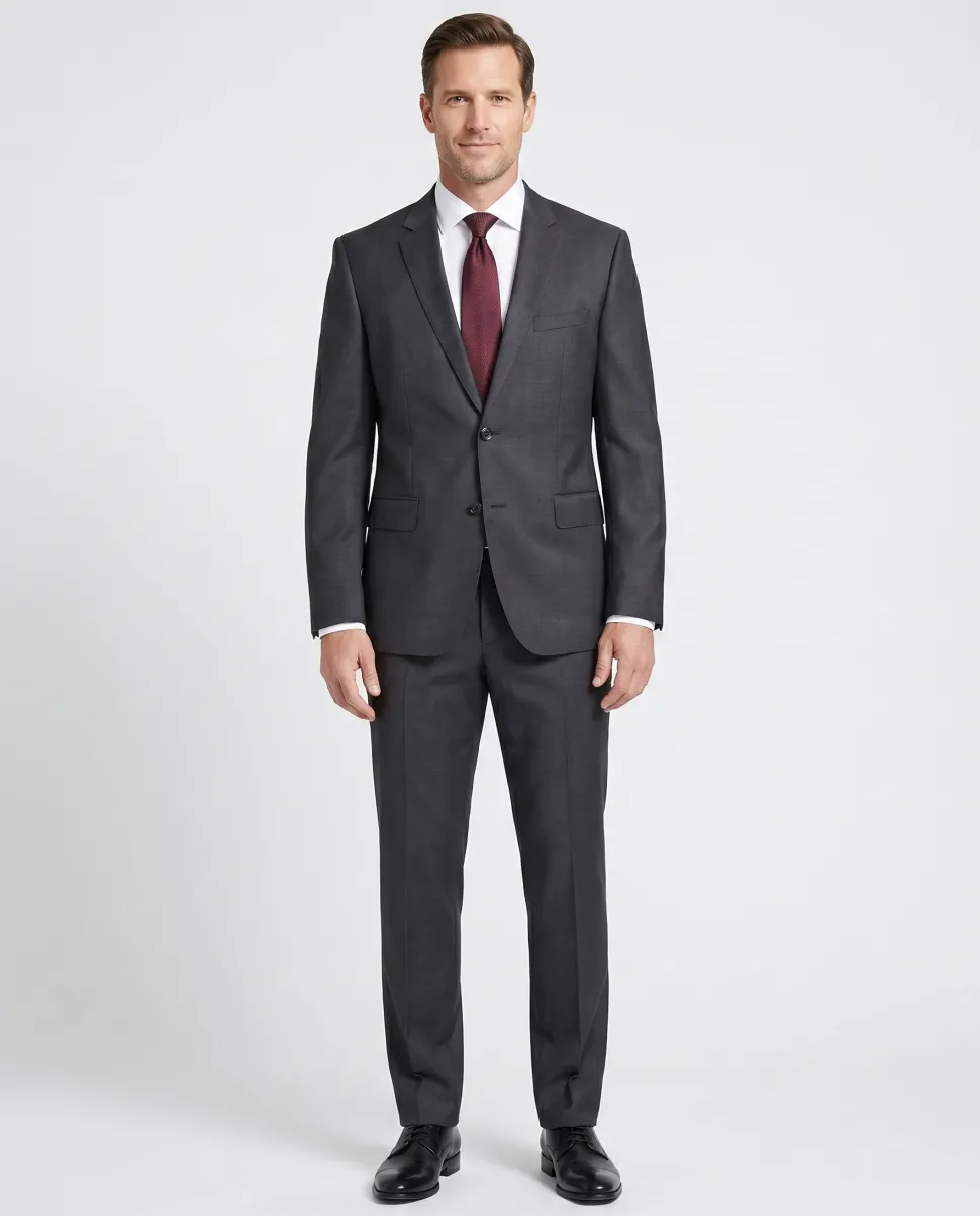 Hugo Boss Modern Fit Textured Charcoal Notch Lapel Men’s Two Button Wool Suit
