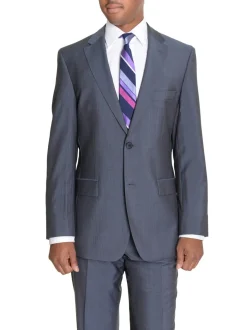 Hugo Boss Paolini1/Movio1 Blue Gray Striped Two Button Wool Suit
