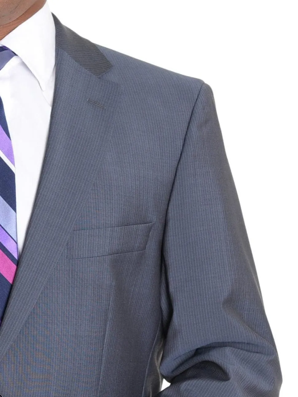 Hugo Boss Paolini1/Movio1 Blue Gray Striped Two Button Wool Suit