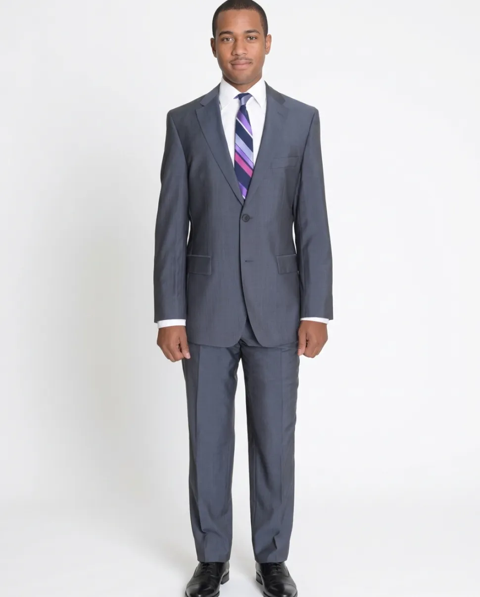Hugo Boss Paolini1/Movio1 Blue Gray Striped Two Button Wool Suit