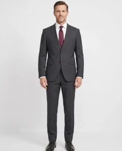 Hugo Boss Slim Fit Charcoal Checkered Stretch Notch Lapels Two Button Wool Suit