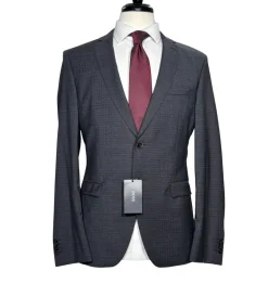 Hugo Boss Slim Fit Charcoal Checkered Stretch Notch Lapels Two Button Wool Suit
