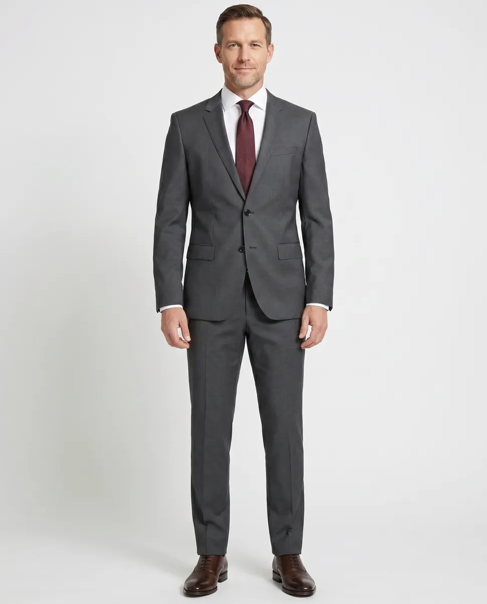 Hugo Boss Slim Fit Textured Charcoal Notch Lapel Two Button Wool Suit