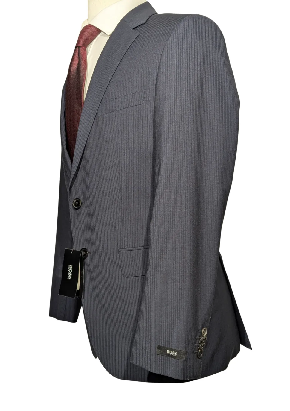 Hugo Boss Slim Fit Tonal Navy Micro-Check Notch Lapel Two Button Wool Suit