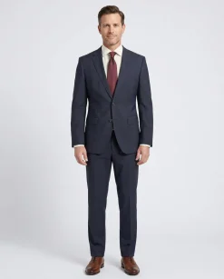 Hugo Boss Slim Fit Tonal Navy Micro-Check Notch Lapel Two Button Wool Suit