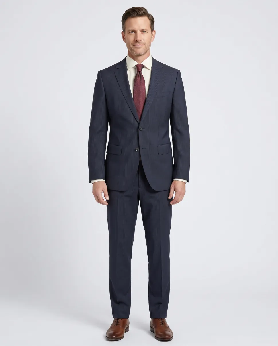 Hugo Boss Slim Fit Tonal Navy Micro-Check Notch Lapel Two Button Wool Suit