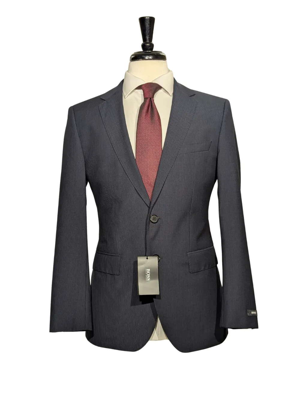 Hugo Boss Slim Fit Tonal Navy Micro-Check Notch Lapel Two Button Wool Suit