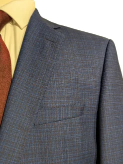 Hugo Boss Super 130 Drago Blue Check Wool Notch Lapel Two-Button Suit 44R