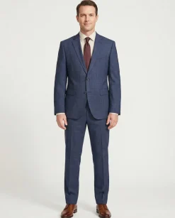 Hugo Boss Super 130 Drago Blue Check Wool Notch Lapel Two-Button Suit 44R
