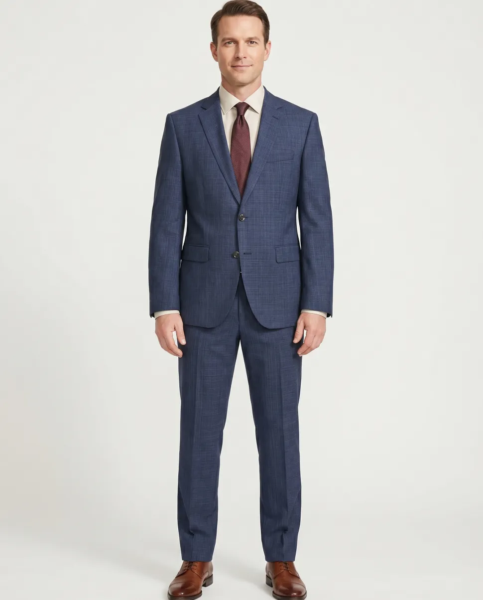 Hugo Boss Super 130 Drago Blue Check Wool Notch Lapel Two-Button Suit 44R