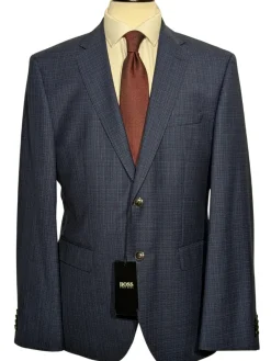 Hugo Boss Super 130 Drago Blue Check Wool Notch Lapel Two-Button Suit 44R