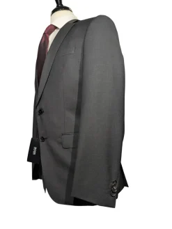 Hugo Boss Super 100s Black Textured Slim Fit Notch Lapels Wool 2-Button Suit - 38R