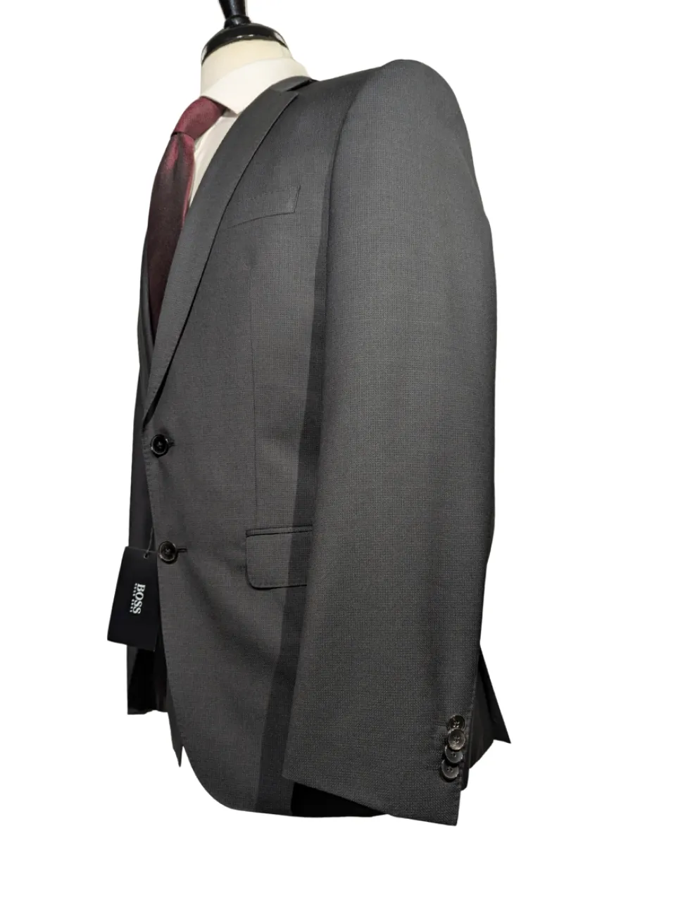 Hugo Boss Super 100s Black Textured Slim Fit Notch Lapels Wool 2-Button Suit - 38R