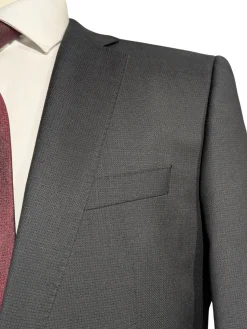 Hugo Boss Super 100s Black Textured Slim Fit Notch Lapels Wool 2-Button Suit - 38R