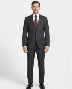 Hugo Boss Super 100s Black Textured Slim Fit Notch Lapels Wool 2-Button Suit - 38R