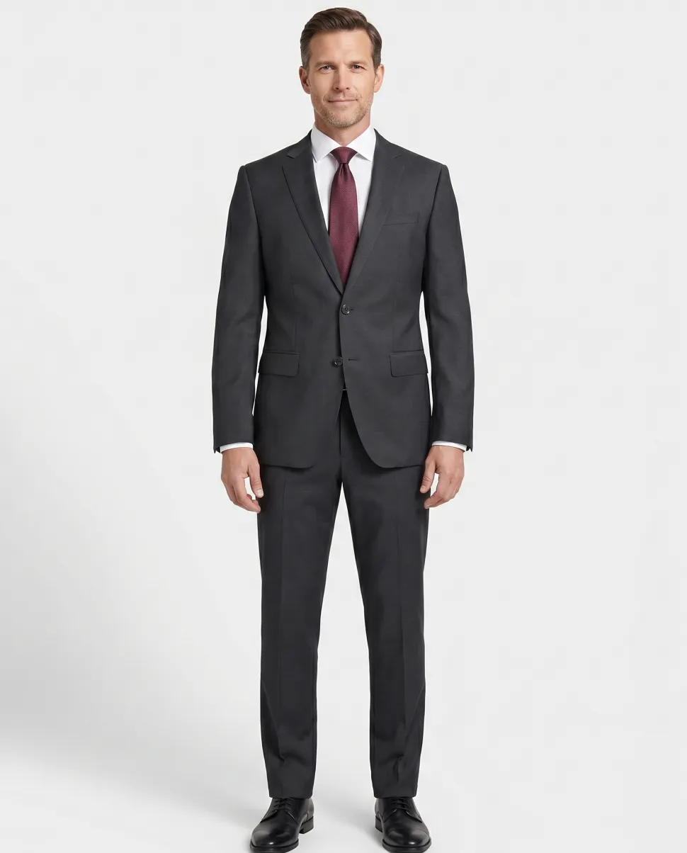 Hugo Boss Super 100s Black Textured Slim Fit Notch Lapels Wool 2-Button Suit - 38R