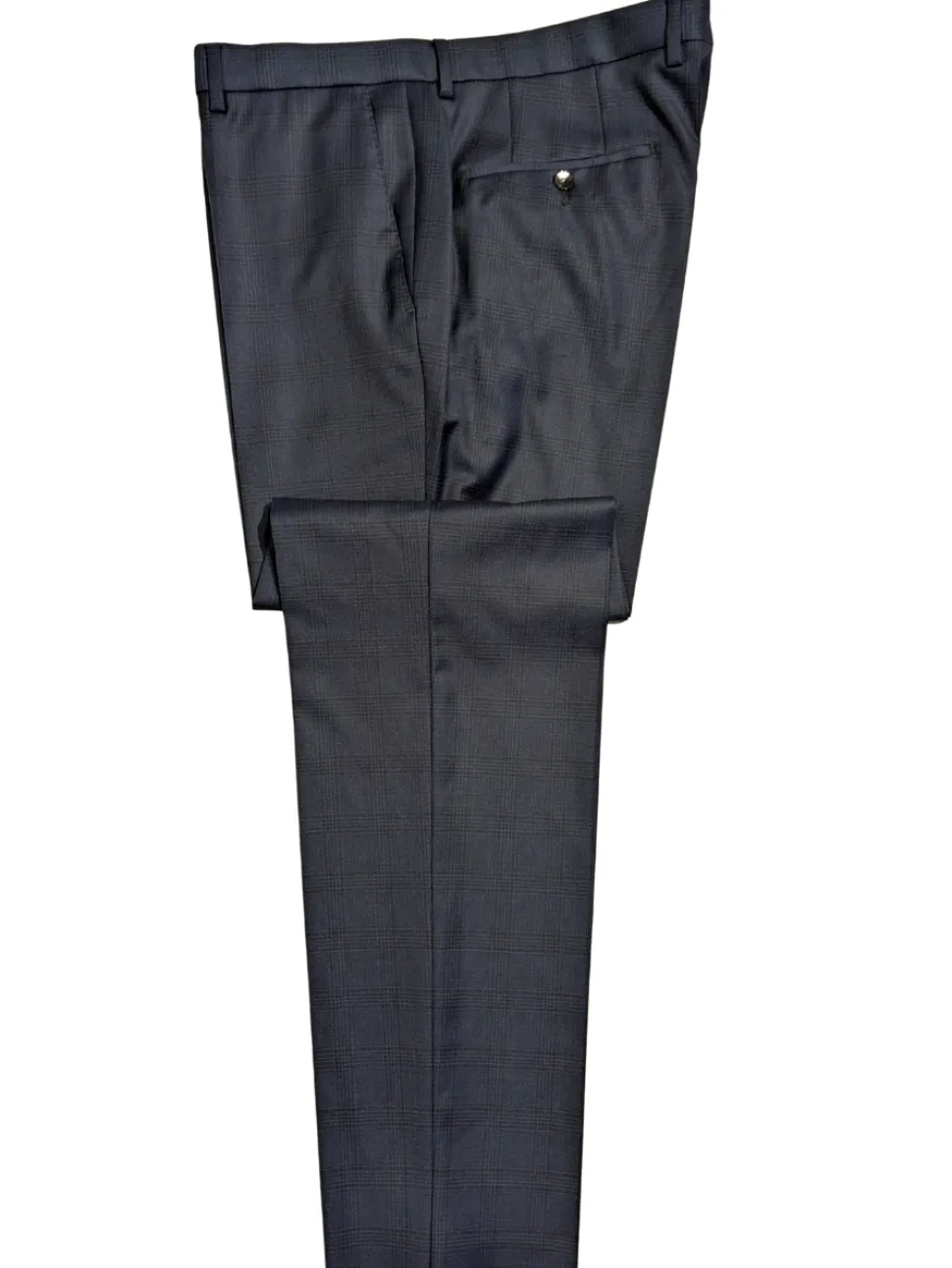 Hugo Boss Super 120s Navy Blue Plaid Windowpane Slim Fit Notch Lapels Wool 2-Button Suit - 44R
