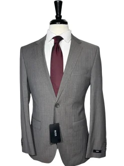 Hugo Boss Super 110s Pinstriped Grey Notch Lapels Wool 2-Button Suit - 36R
