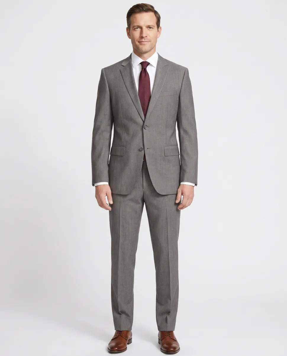 Hugo Boss Super 110s Pinstriped Grey Notch Lapels Wool 2-Button Suit - 36R