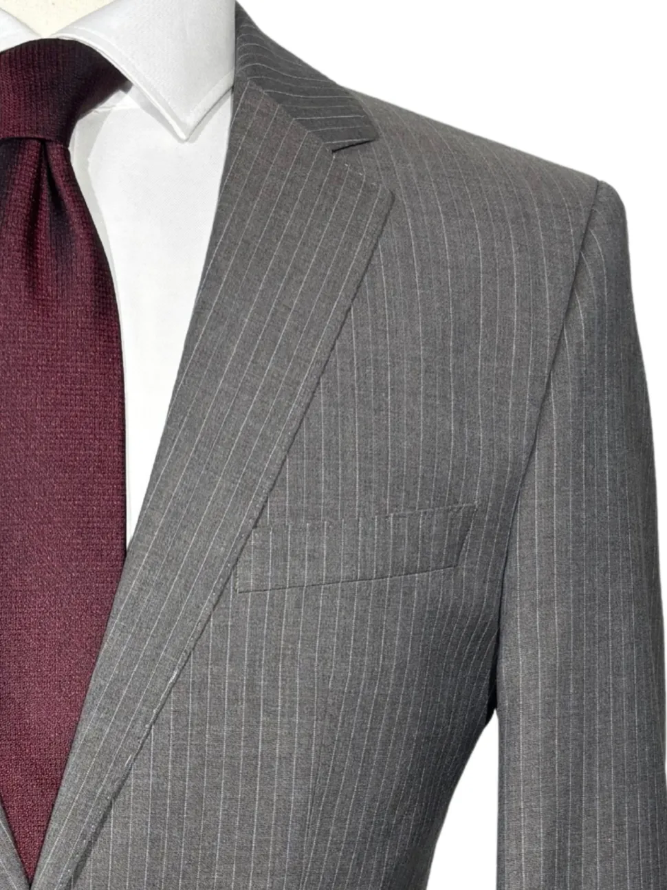 Hugo Boss Super 110s Pinstriped Grey Notch Lapels Wool 2-Button Suit - 36R