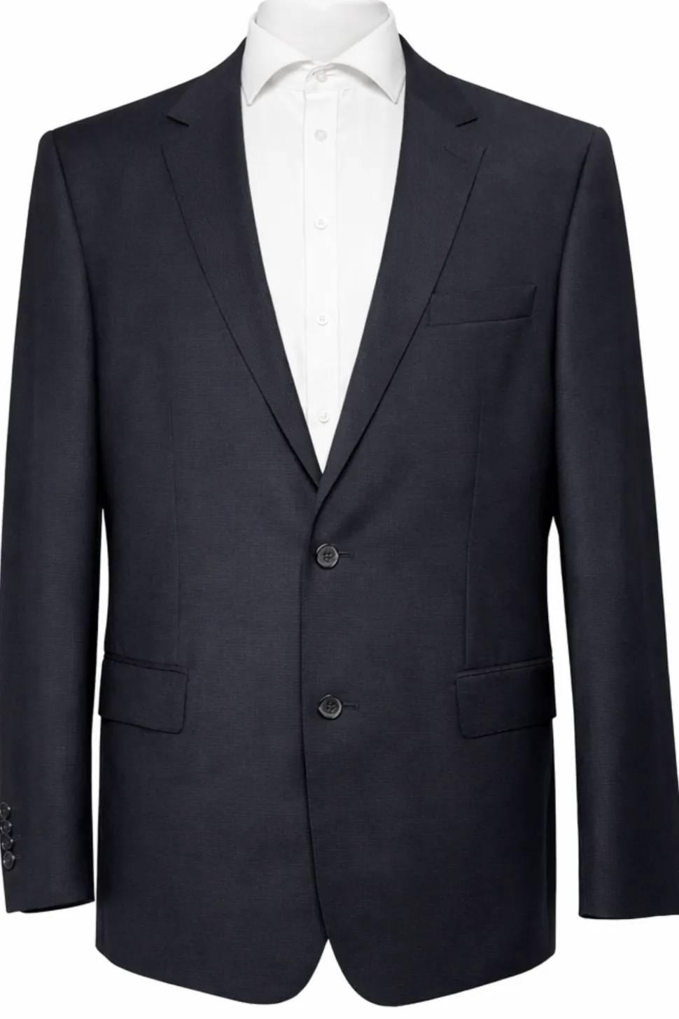 Hugo Boss Textured Black Notch Lapel Slim Fit Super 100’s Wool 2-Button Suit 46L