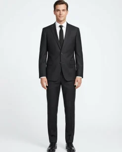 Hugo Boss Textured Black Notch Lapel Slim Fit Super 100’s Wool 2-Button Suit 46L