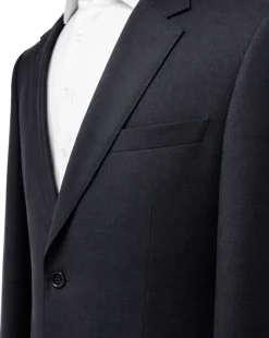 Hugo Boss Textured Black Notch Lapel Slim Fit Super 100’s Wool 2-Button Suit 46L