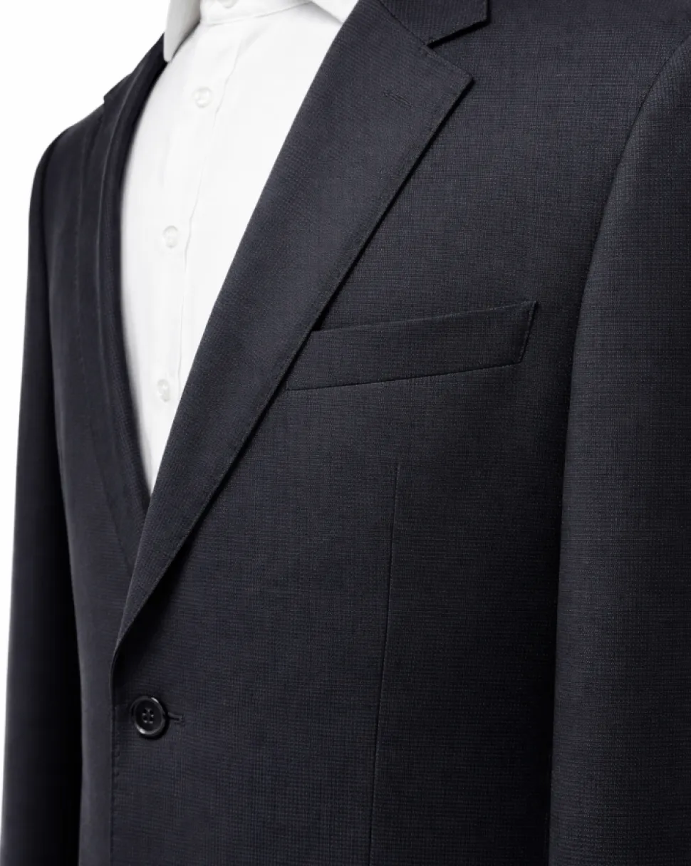 Hugo Boss Textured Black Notch Lapel Slim Fit Super 100’s Wool 2-Button Suit 46L
