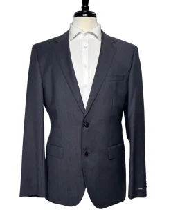 Hugo Boss Textured Charcoal Gray Notch Lapel Classic Fit Wool 2-Button Suit 40L