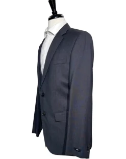 Hugo Boss Textured Charcoal Gray Notch Lapel Classic Fit Wool 2-Button Suit 40L