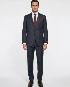 Hugo Boss Textured Charcoal Gray Notch Lapel Classic Fit Wool 2-Button Suit 40L