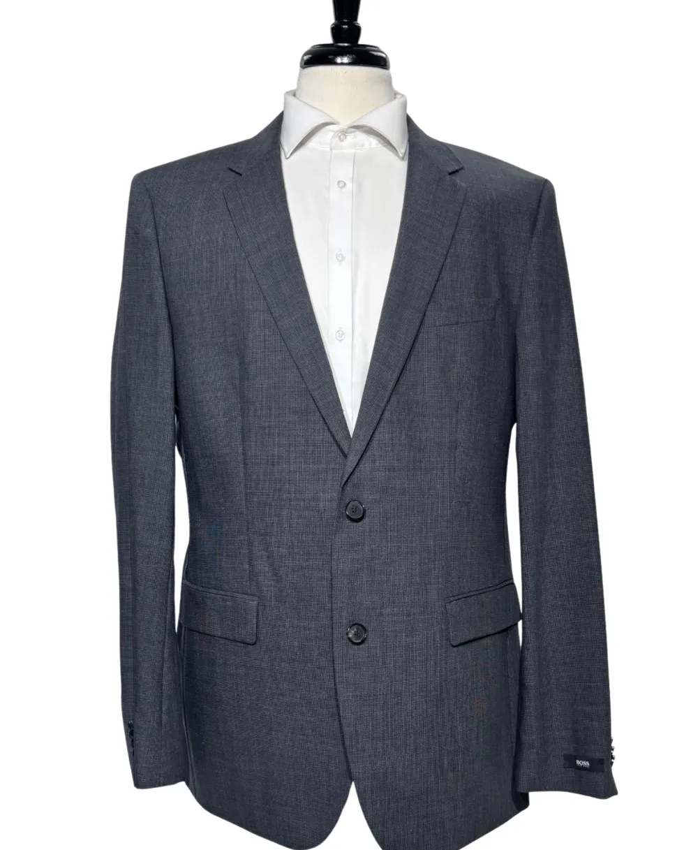 Hugo Boss Textured Gray Slim Fit Notch Lapel 2-Button Suit 44L