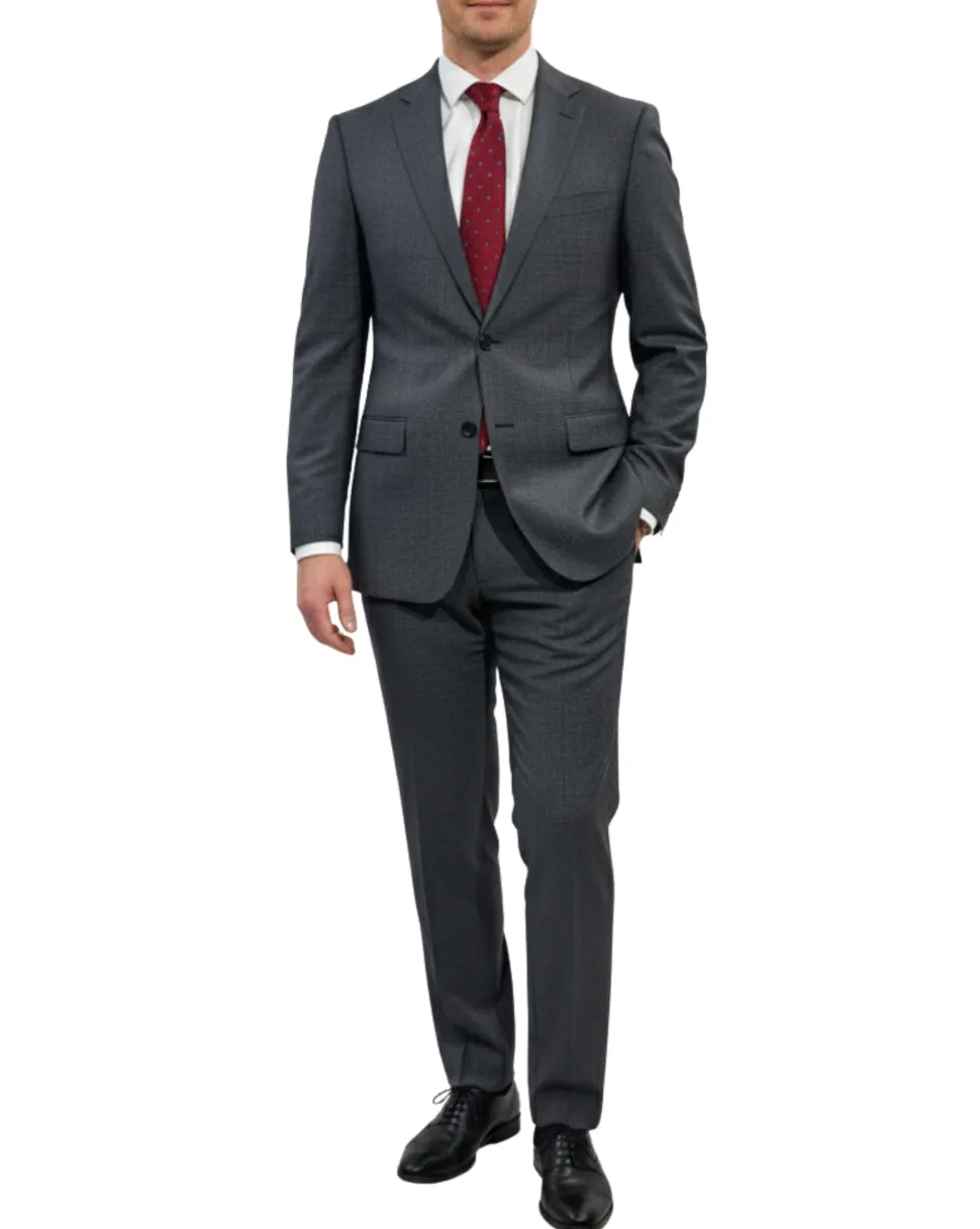 Hugo Boss Textured Gray Slim Fit Notch Lapel 2-Button Suit 44L