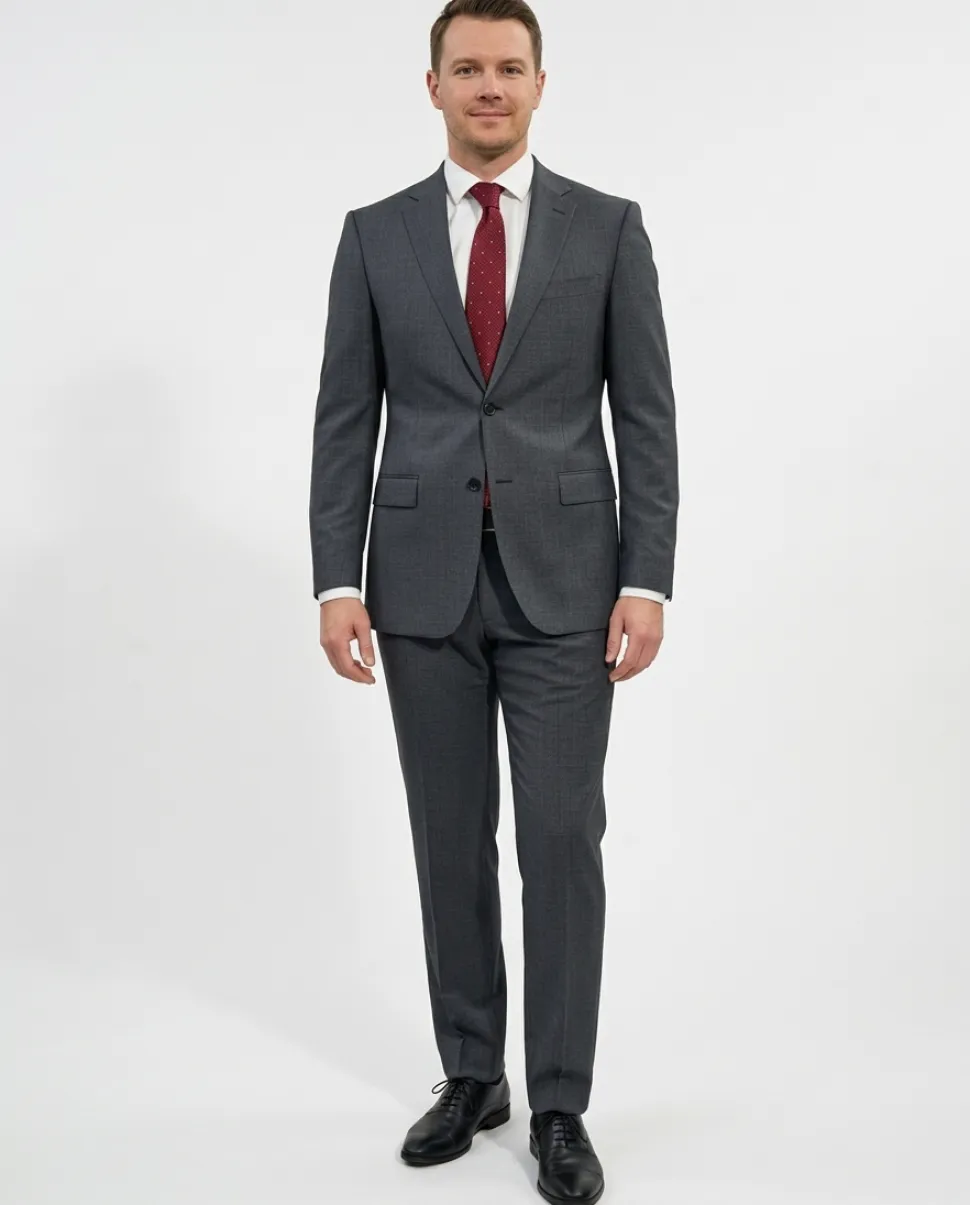 Hugo Boss Textured Gray Slim Fit Notch Lapel 2-Button Suit 44L