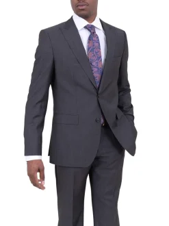 Hugo Boss The Fordham/central Charcoal Gray Pindot Wool Suit With Peak Lapels