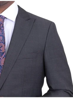 Hugo Boss The Fordham/central Charcoal Gray Pindot Wool Suit With Peak Lapels