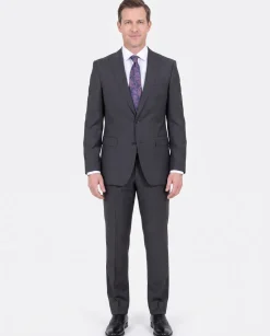 Hugo Boss The Fordham/central Charcoal Gray Pindot Wool Suit With Peak Lapels