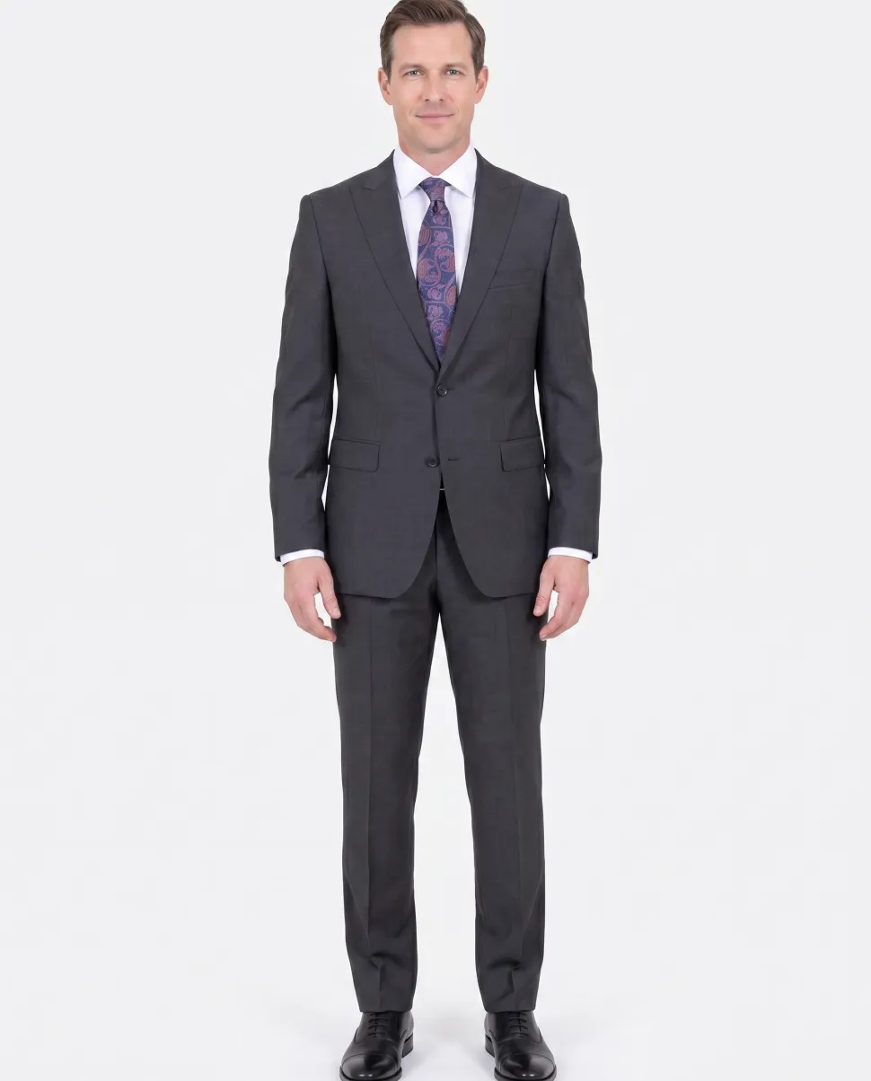 Hugo Boss The Fordham/central Charcoal Gray Pindot Wool Suit With Peak Lapels