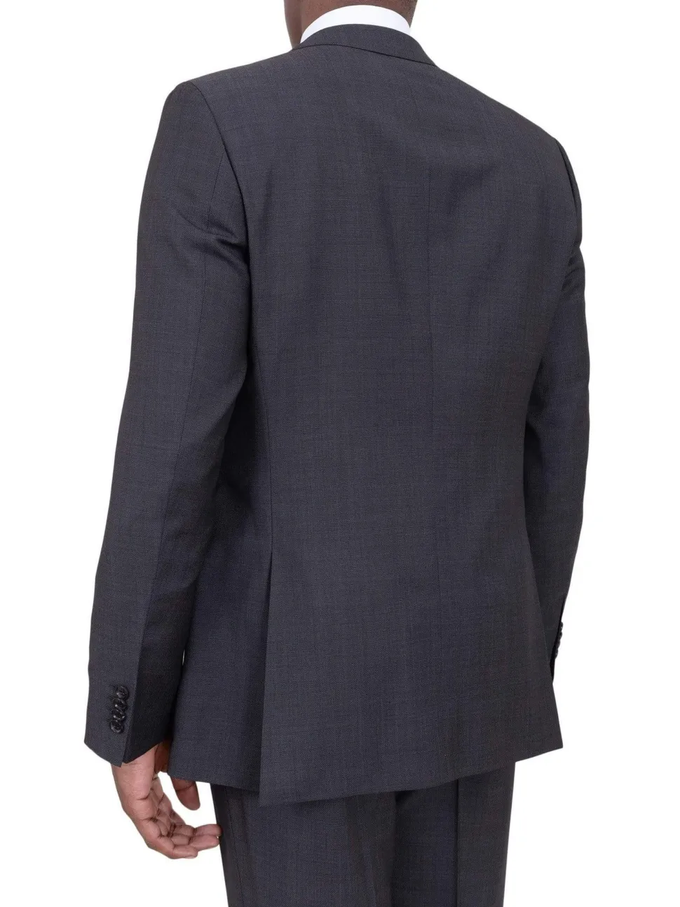 Hugo Boss The Fordham/central Charcoal Gray Pindot Wool Suit With Peak Lapels