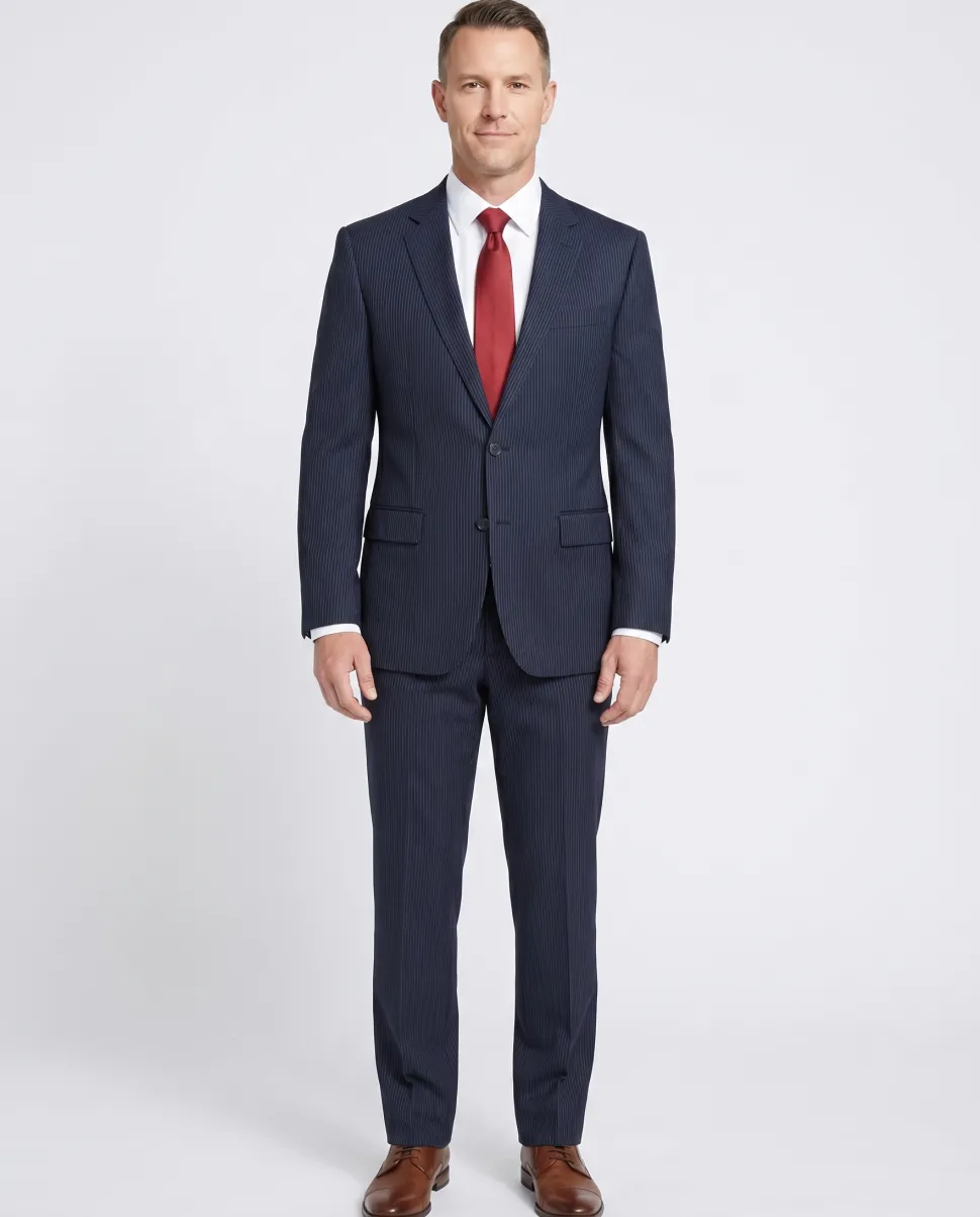 Hugo Boss The Grand/central Classic Fit Navy Pinstriped Two Button Wool Suit