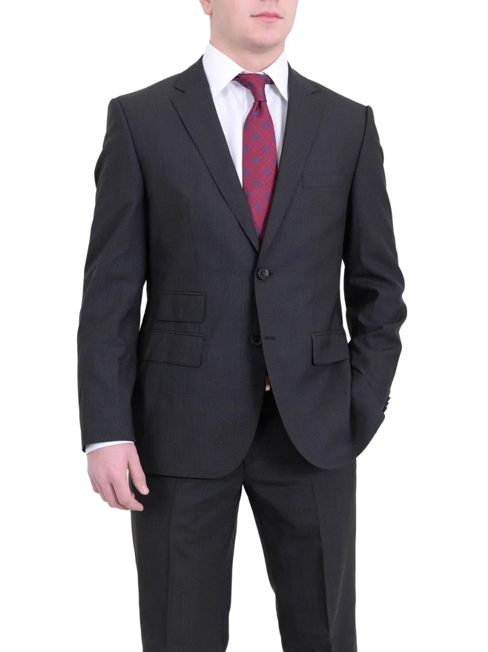 Hugo Boss The Kings/central Classic Fit Gray Mini Check Two Button Wool Suit