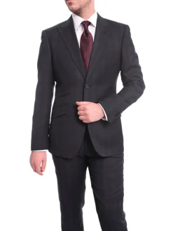 Ideal Slim Fit Blue And Red Plaid Two Button Wool Suit Peak Lapels