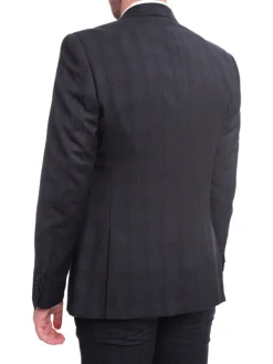 Ideal Slim Fit Blue And Red Plaid Two Button Wool Suit Peak Lapels