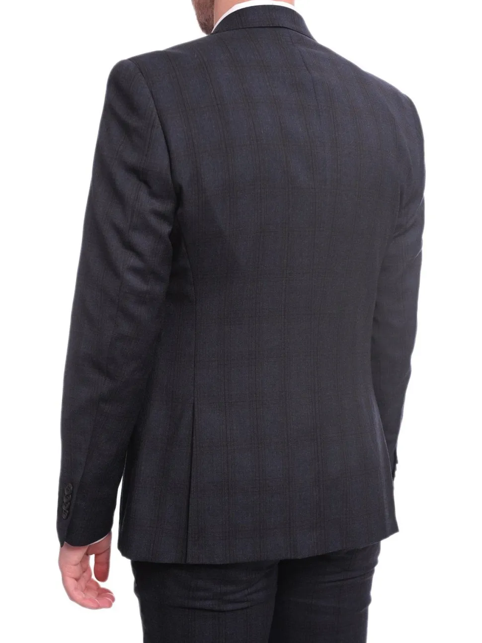 Ideal Slim Fit Blue And Red Plaid Two Button Wool Suit Peak Lapels
